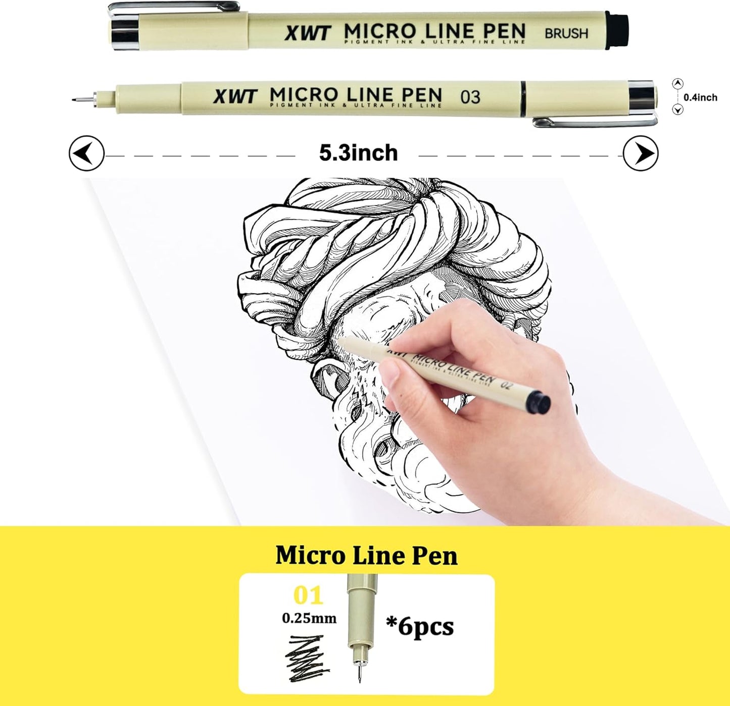 Micro Fineliner Pens 6Pcs 0.25mm/Set, Ultra Fine Fineliner Pen, Water-based Black Pigment Ink, Drawing Journaling Doodling Supplies for Artists, Designers, Students