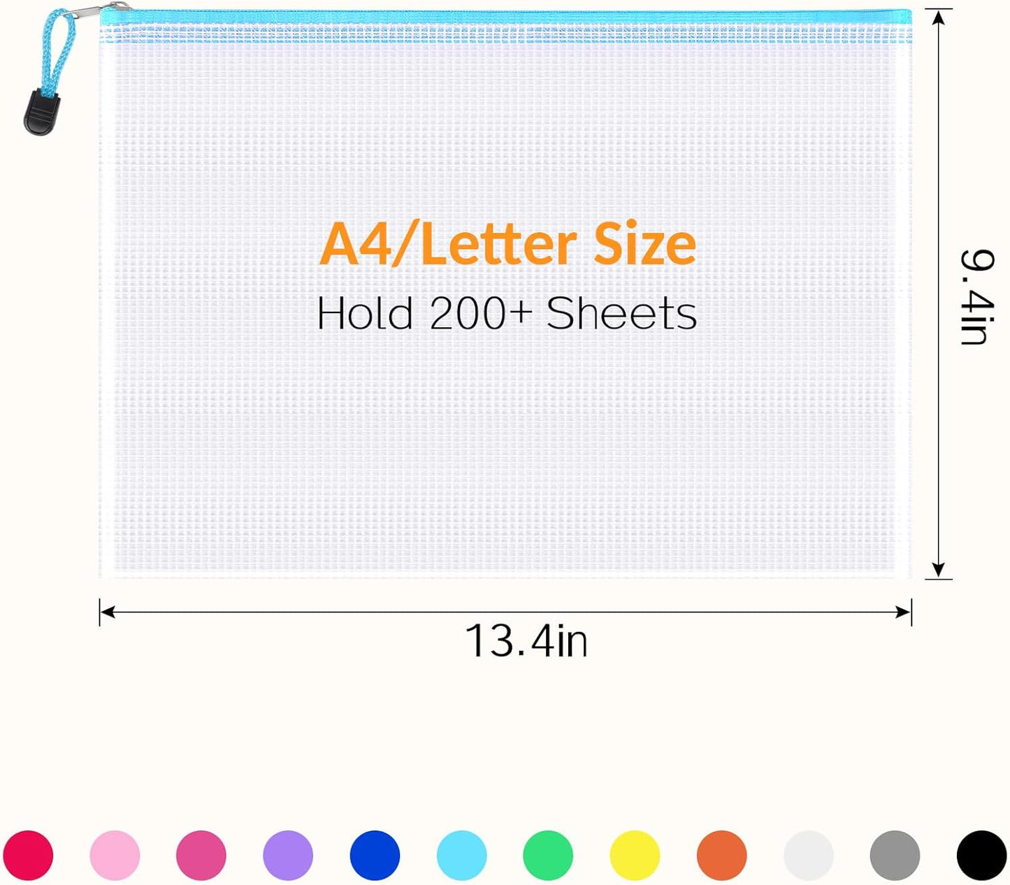 Sooez 36 Pack Mesh Zipper Pouch with Sticky Labels, A4 Mesh Bags for Board Game Puzzles Organization Storage, Durable Letter Size File Folders Organizer for Teacher School Classroom Office Supplies