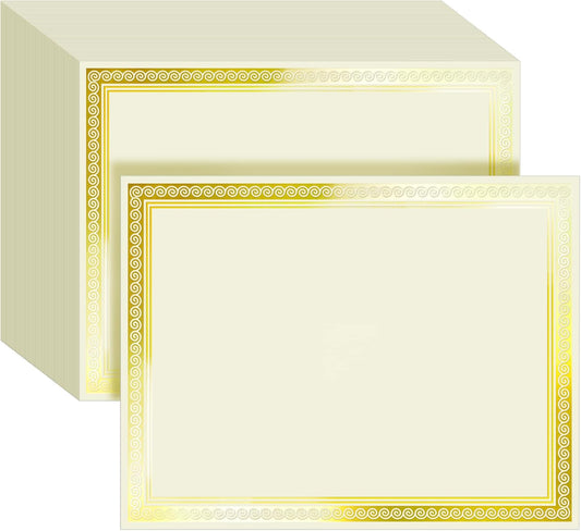 SUNEE 200 Sheets Certificate Papers - Blank Gold Foil Border, 8.5x11 for Diploma, Certificates, Participation Awards, Document Cardstock Paper and Inkjet Printer Friendly (Ivory)