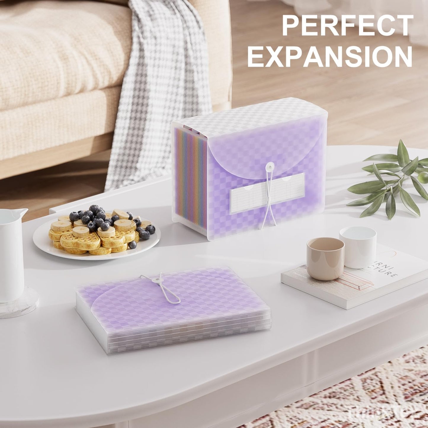 ThinkTex Accordian File Organizer, 26 Pockets Expanding File Folders, Monthly Bill Receipt Documents Organizer, A-Z Colorful Tabs, Letter/A4 Size - Purple