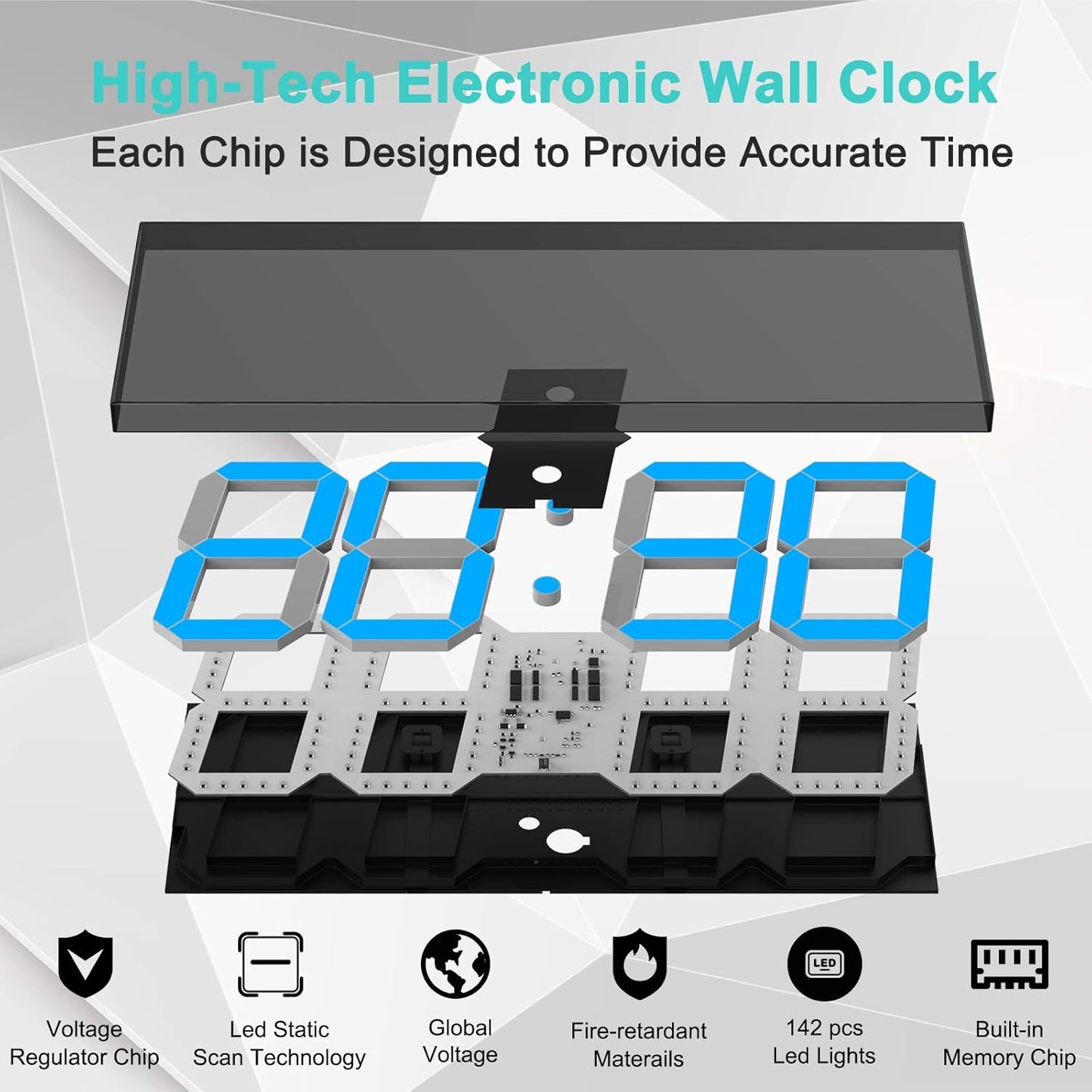 LED Large Digital Wall Clock, Oversize Wall Clock with 6” Numbers, Remote Control Count up/Countdown Timer Clock, Auto Dimmer, Big Calendar and Thermometer(Ice Blue)