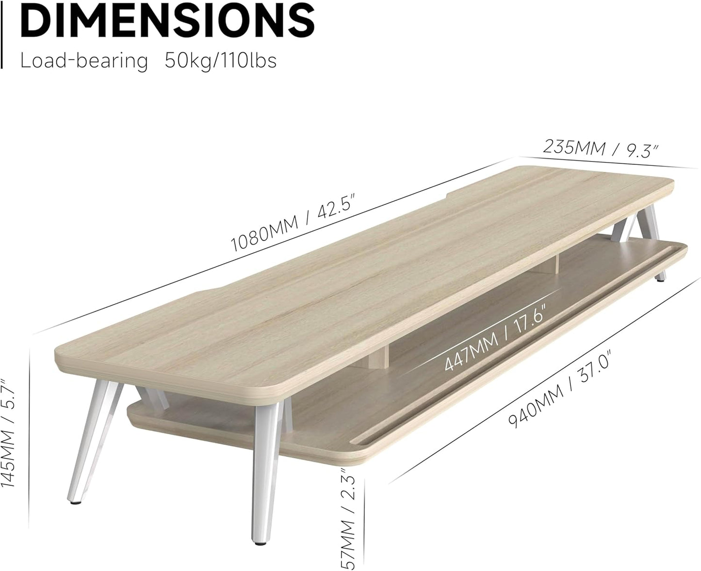 Fenge Dual Monitor Stand, Monitor Stands Riser for 2 monitors, 42.5 Inch Wood Desk Shelf with Storage Organizer and Cable Management for Office Desk Accessories