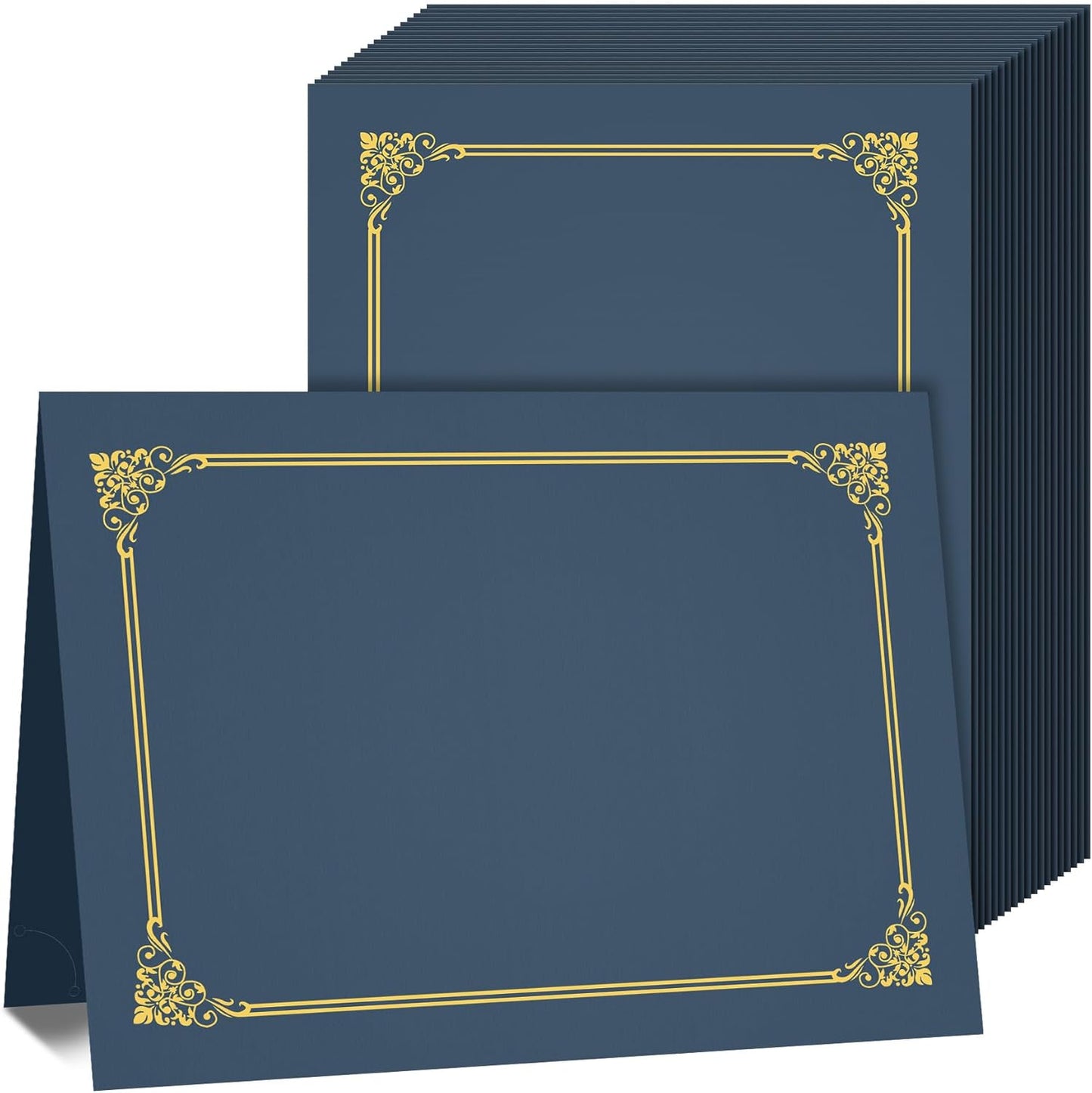 50 Packs Certificate Holders, Navy Blue Diploma Holders, 350gsm, Certificate Covers with Gold Foil Border for Letter Size 8.5 x 11 Certificates, Cardstock, Award, Graduation, Document Papers