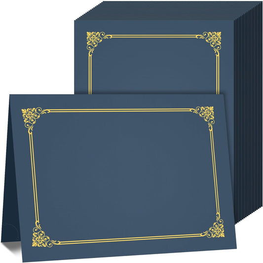 50 Packs Certificate Holders, Navy Blue Diploma Holders, 350gsm, Certificate Covers with Gold Foil Border for Letter Size 8.5 x 11 Certificates, Cardstock, Award, Graduation, Document Papers