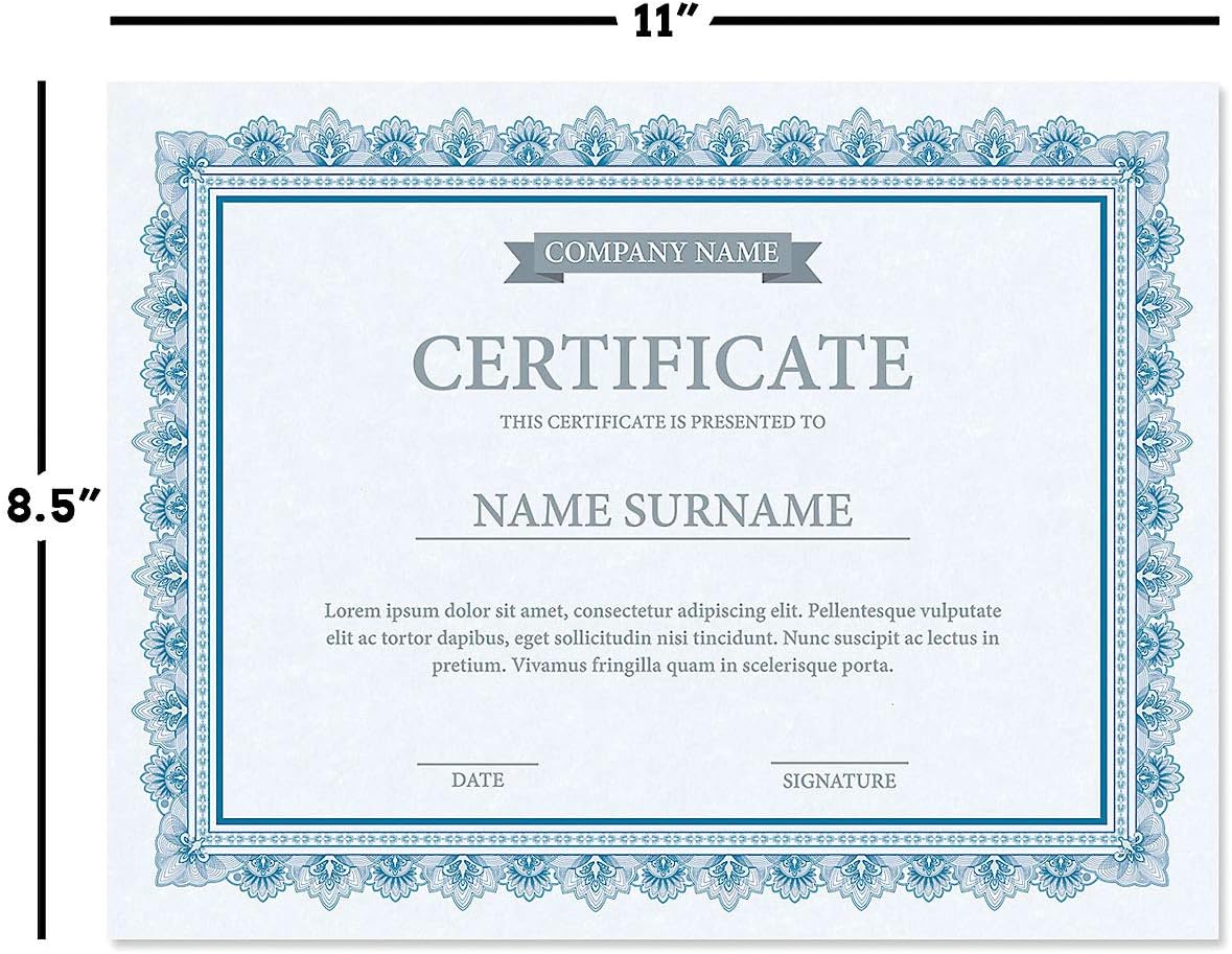 Intricate Blue & Blue Parchment Certificate Papers - Pack of 25, Laser & Inkjet Printer Compatible, For Office, Business Awards, Graduation, School Diplomas, 8-1/2" x 11" on 60 lb. Text Stock
