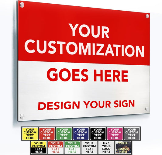 SPEEDYOOKS Custom Outdoor Metal Sign, Personalized Aluminum, Customized Safety, Business, Waterproof - White Aluminum (Red & White, 14x10 In)