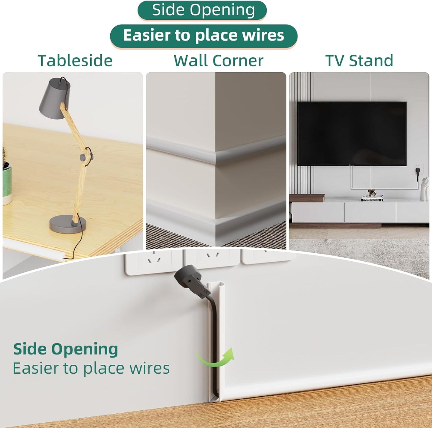 Cord Hider Raceway Kit, 118 inch Wall Cable Hider for 1-2 Cable, Silicone Material Hiding Wall Mount TV Powers Cords in Home Office, W0.75 H0.5in White