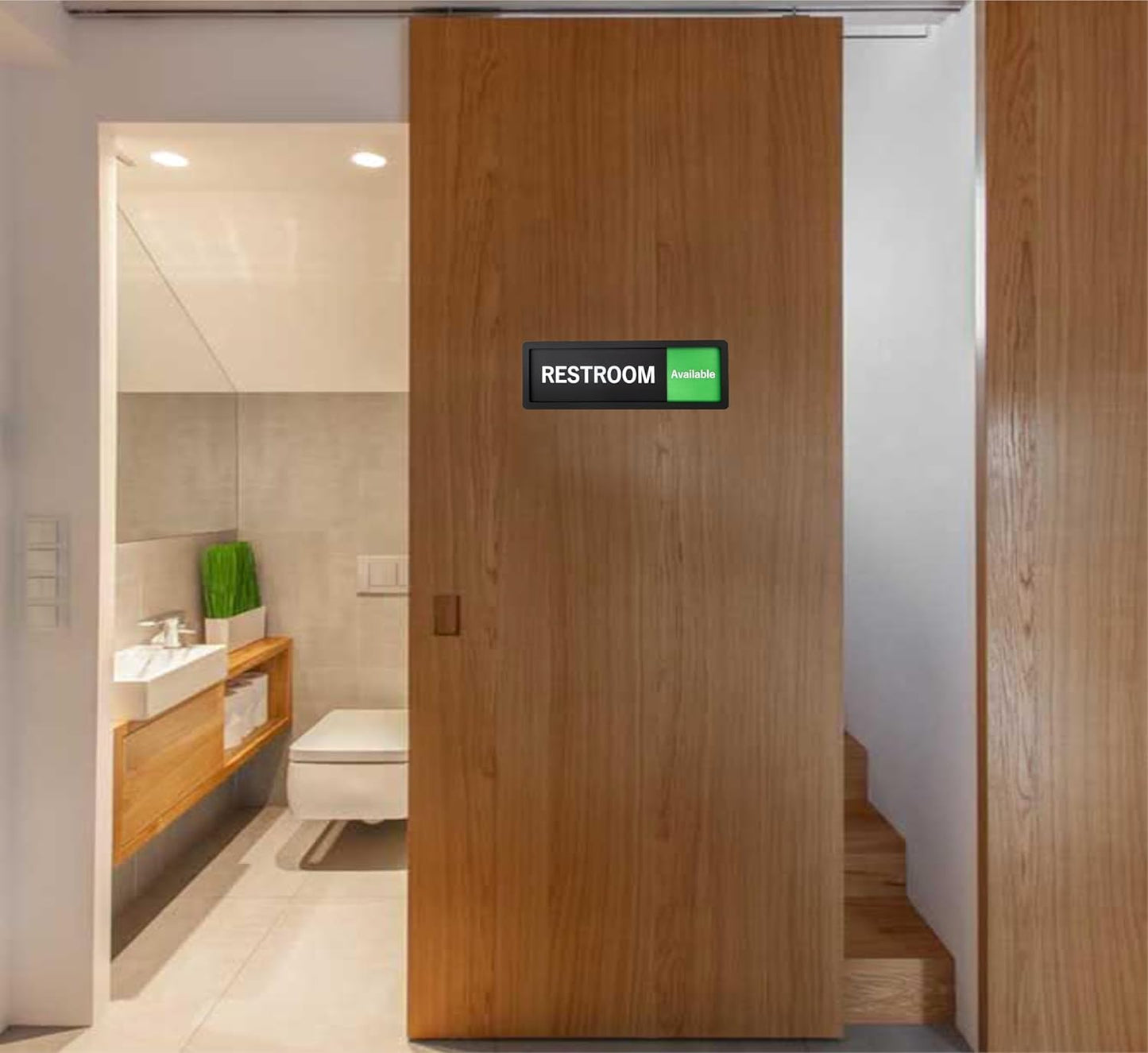 Restroom Sign – In Use / Available Slide Switch Sign ，Premium Durable Acrylic Material, Super Strong Self-Adhesive, Quick Installation, Suitable For Your Home And Business ( 9×3 Inches, Black) (Restroom)