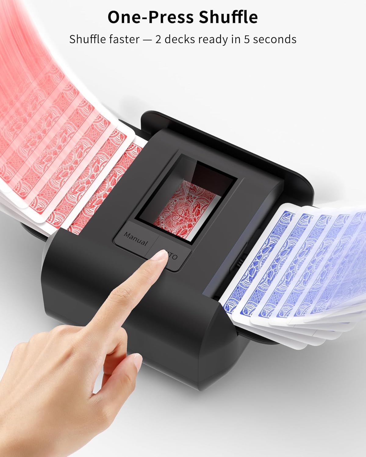 Automatic Card Shuffler Machine for 1–2 Decks, USB-C Rechargeable, Heavy Duty, Low Noise, Portable – Works with UNO, Phase 10, Skip-Bo, Blackjack, Standard Playing Cards & More