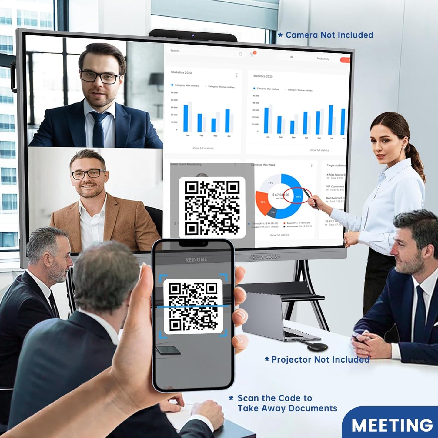 65'' 4K Smart Board, Android 14 OS 8+128 GB Interactive Whiteboard, Electronic Digital Whiteboard with Open App Ecosystem, Touchscreen Smart Board for Home, Office and Classroom, Gray