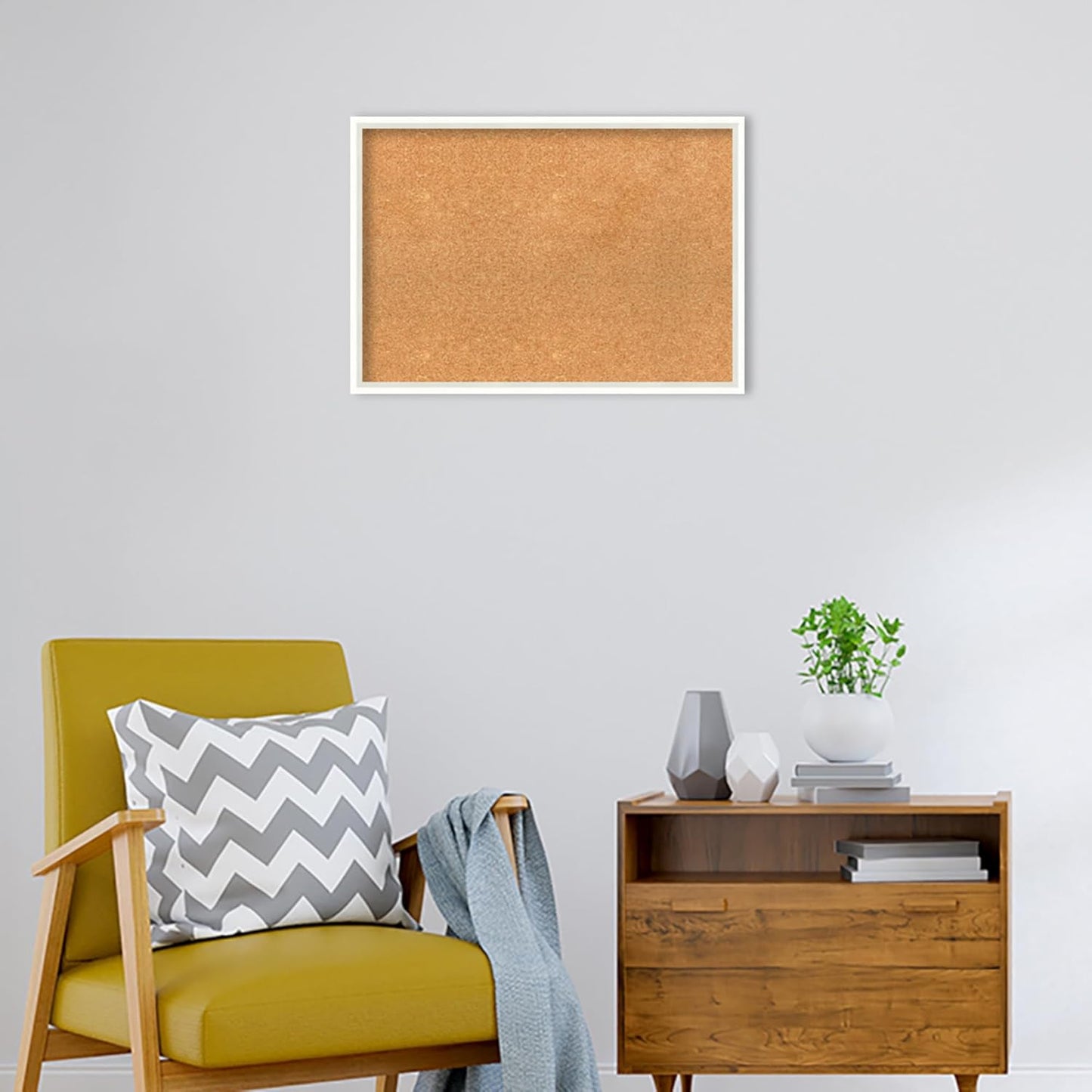 Amanti Art Natural Cork Board for Wall, 19x27 Vision Board with White Frame, Medium Corkboard Office Decor for Home Organization, Modern Corkboard Pinboard to Display Items for Home Organization in