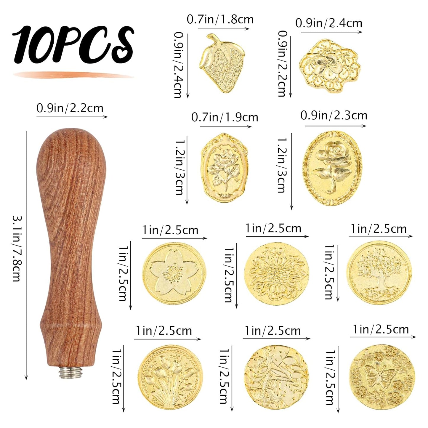 Wax Seal Stamp Set Vintage Classic Sealing Wax Stamp Head with Wooden Handle for Party Wedding Invitation Cards Envelopes Gift Wrapping Letter (10 Patterns)