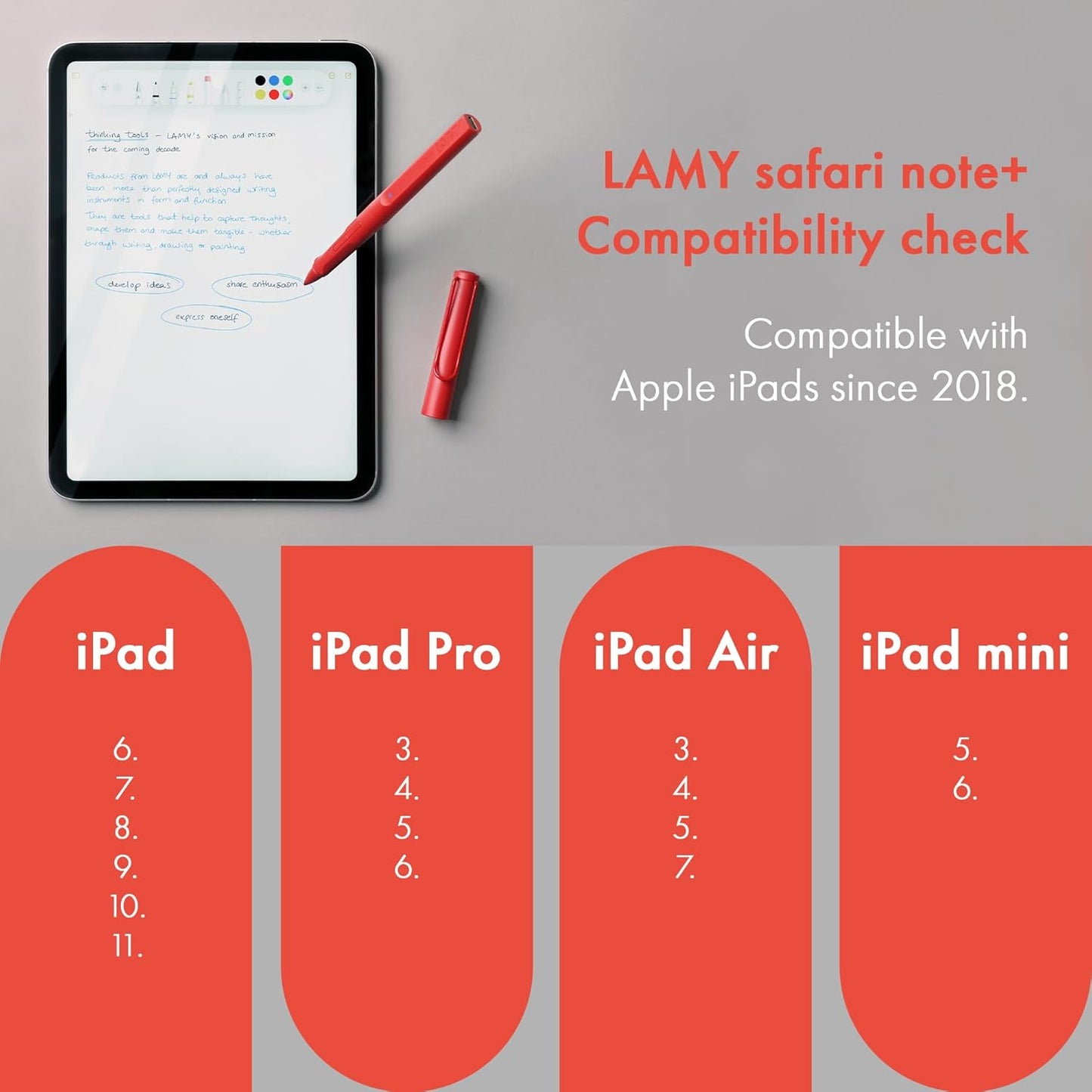 LAMY Safari Note+ red iPad Pen - Stylus Pen with Palm Rejection, tilt Sensitivity & Ergonomic Grip - Compatible with Various iPad Models & Generations - up to 10 Hours Battery Life