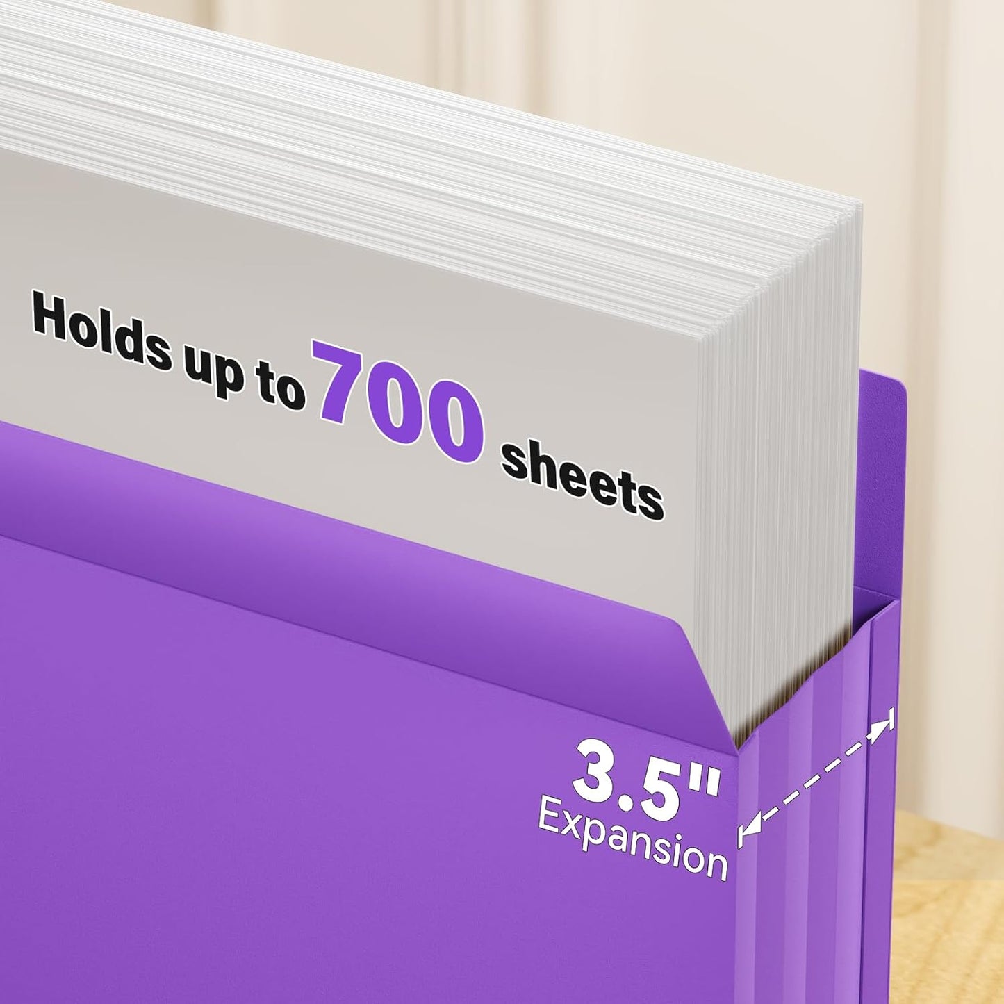 Ansook Plastic 3.5” Expandable File Jackets,6 Pack Large Capacity File Folders,Letter Size File Pockets,Heavy Duty Expanding File Jacket,Straight-Cut Tab for Manila Folder,Assorted Colors File Folders