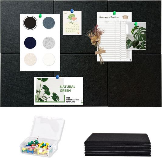 Large Cork Board for Wall with Pins, 36" x 24" Bulletin Board Self-Adhesive Pin Board | Customized 6 Packs Felt Tiles for Office Home Wall Decor, Black