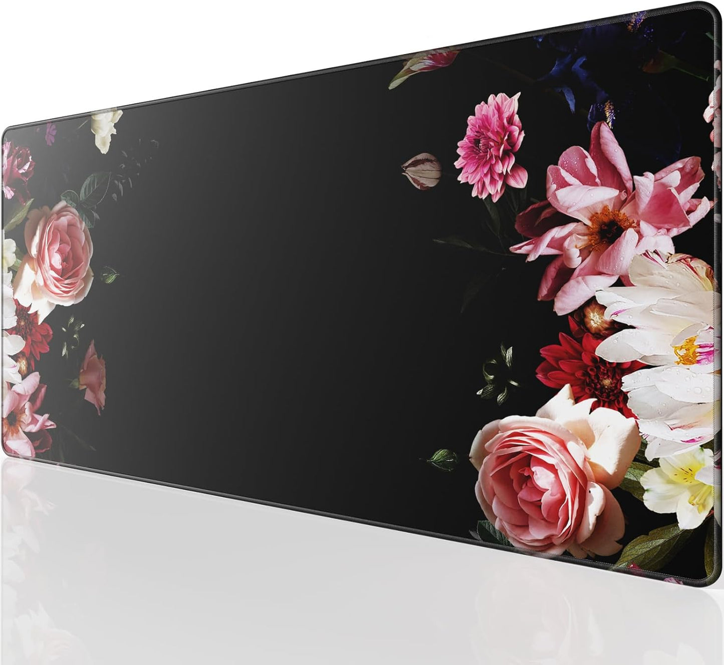 KTRIO Large Gaming Mouse Pad with Stitched Edges, Extended Mousepad with Superior Micro-Weave Cloth, Non-Slip Base, Water Resist Keyboard Pad for Gamer, Office & Home, 31.5x15.7in, Peony Flower