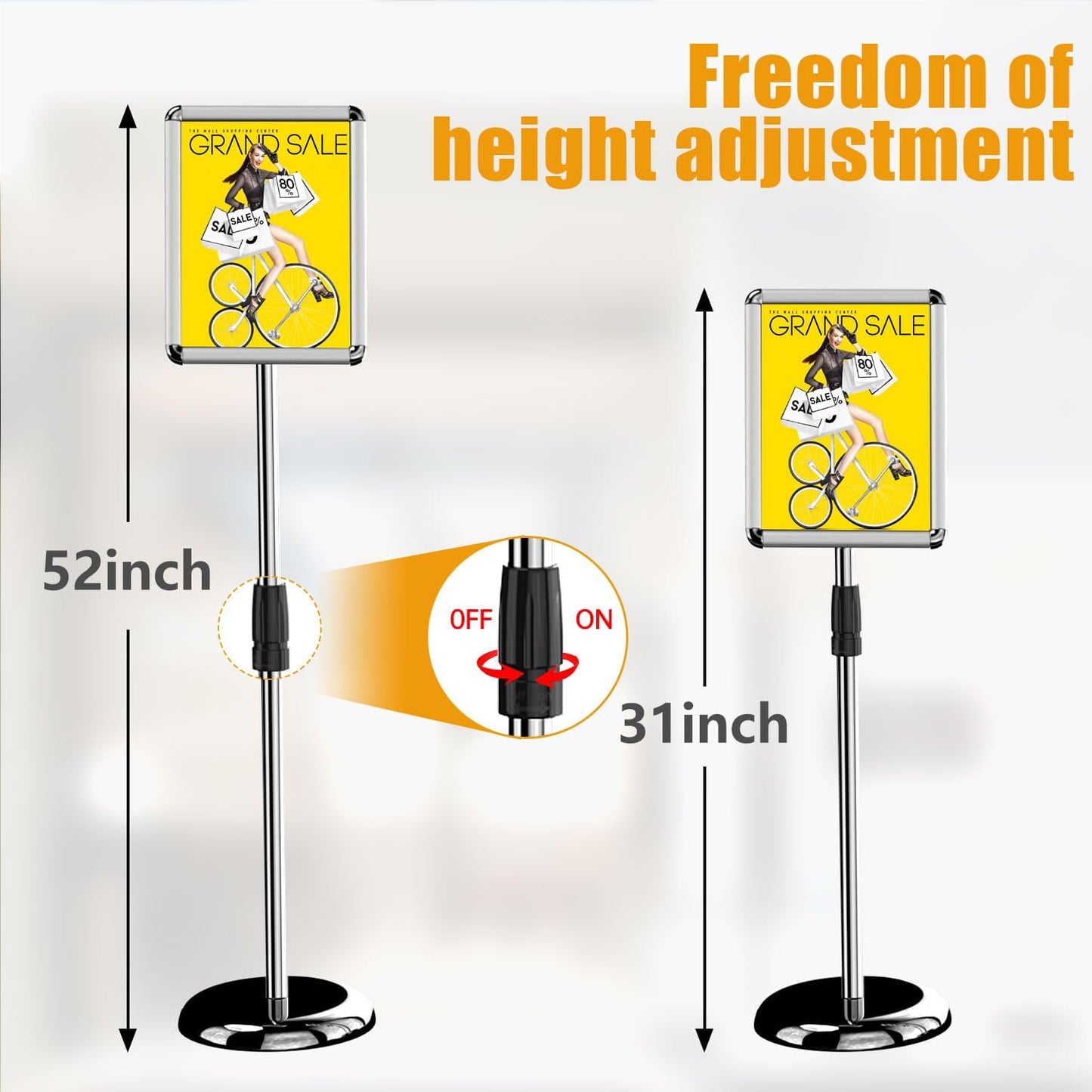 Sign Holder - 8.5 x 11 Inch Standing Floor Sign Stand for Vertical & Horizontal Sign Stand Displayed Pedestal Poster Holder, Snap Frame for School Church Business Show – Silver (6 Pack)