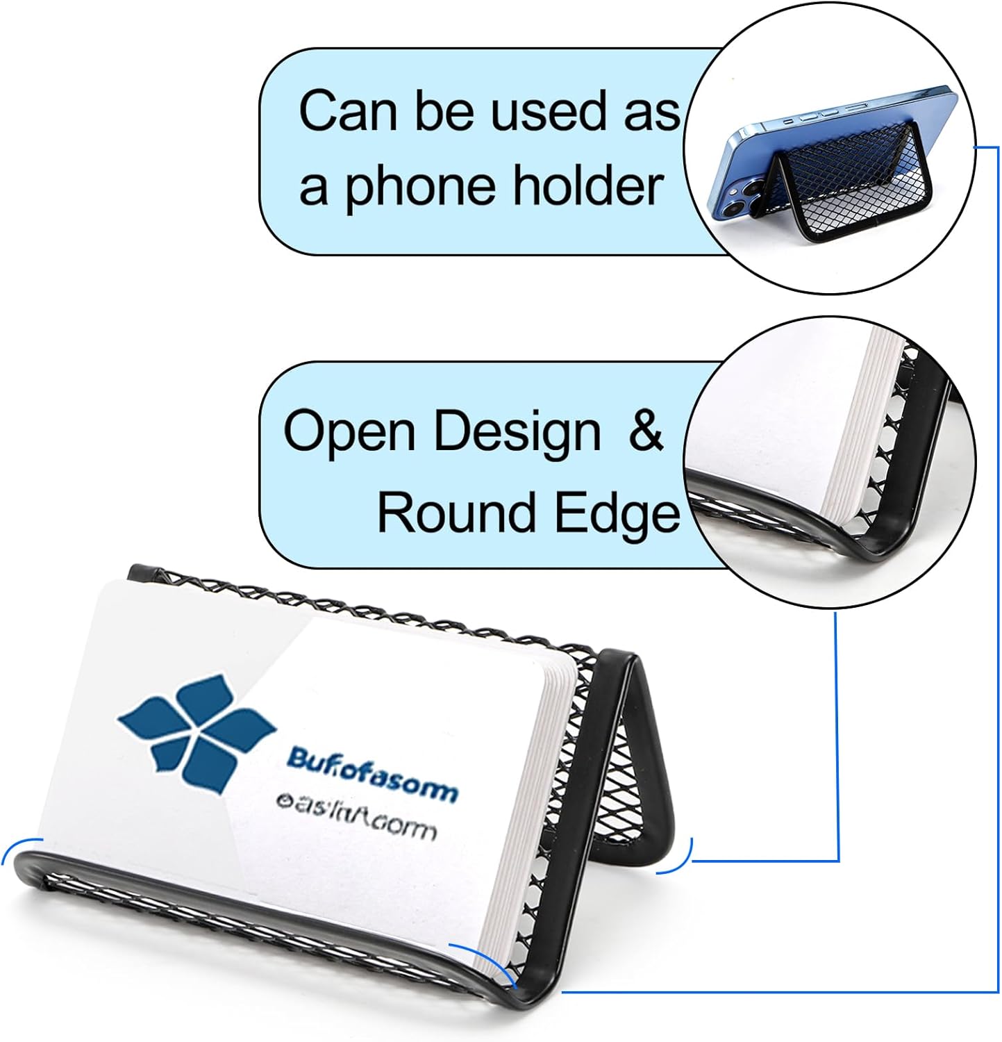 Suwimut 12 Pack Business Card Holder for Desk, Metal Mesh Business Card Stand Desktop Display Rack, Black Business Card Organizer Holds up to 50 Name Cards for Office