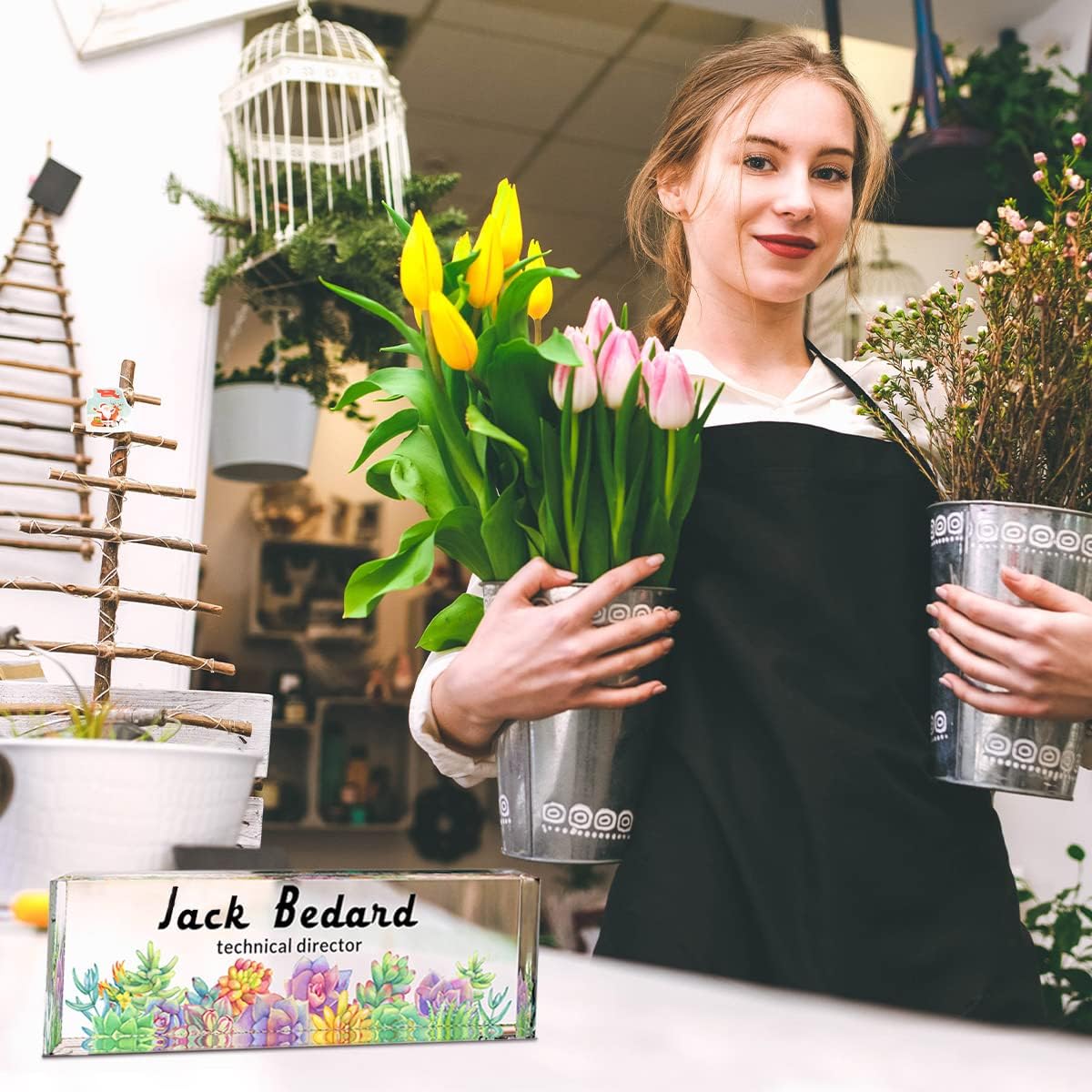 Desk Name Plate Personalized Office Decor | Succulents