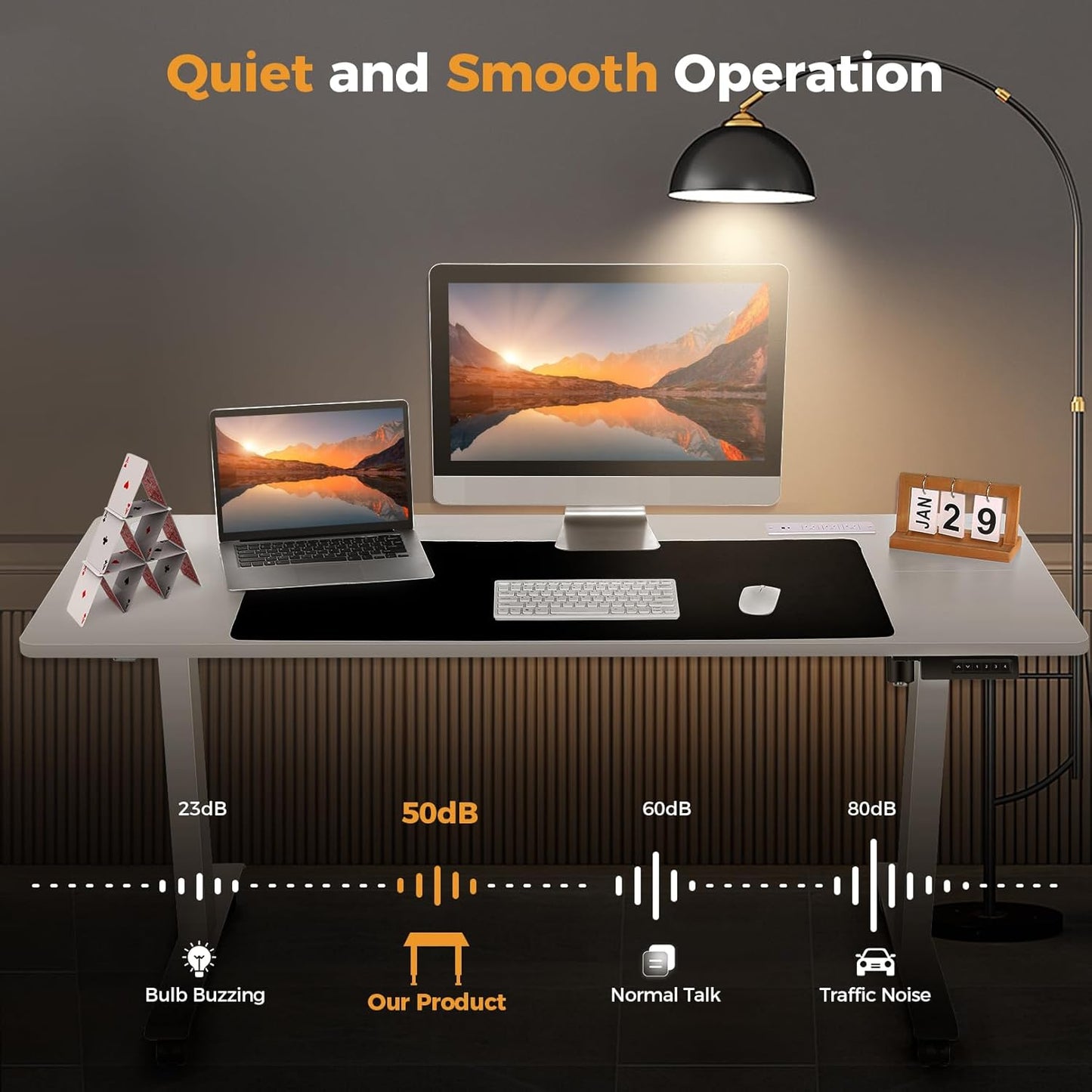 Electric Standing Desk 55 x 24 Inches Adjustable Height Ergonomic Sit Stand Up Desk Curved for Home Office Computer Workstation with 2 USB Ports 3 Power Outlets Memory Preset Wheels, White