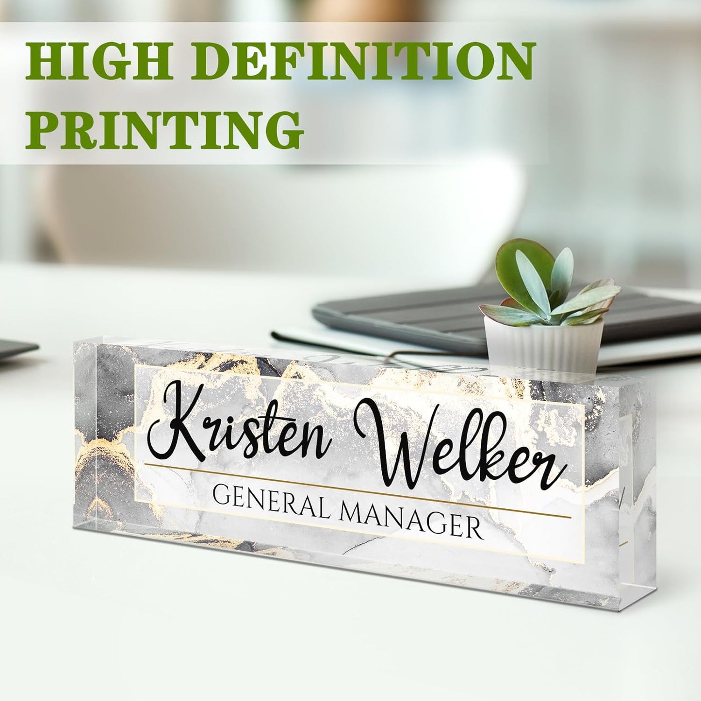 Name Plate for Desk, Desk Name Plate Personalized, Office Decor for Women Men, Acrylic Desktop Accessories, Office Gifts for Boss Nurse Teacher Coworker, Employee Appreciation Gift (Silver/Gold)