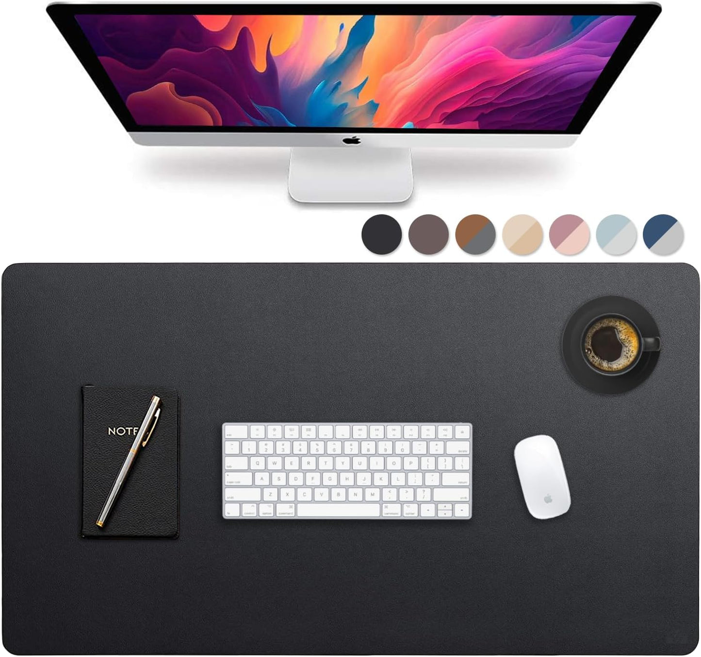 Leather Desk Pad 36" x 20", Vine Creations Office Desk Mat Waterproof Black - Premium Quality - Smooth Mouse Writing Surface - Maximum Protection Dual-Sided Pu Leather Blotter for Desk Office/Home