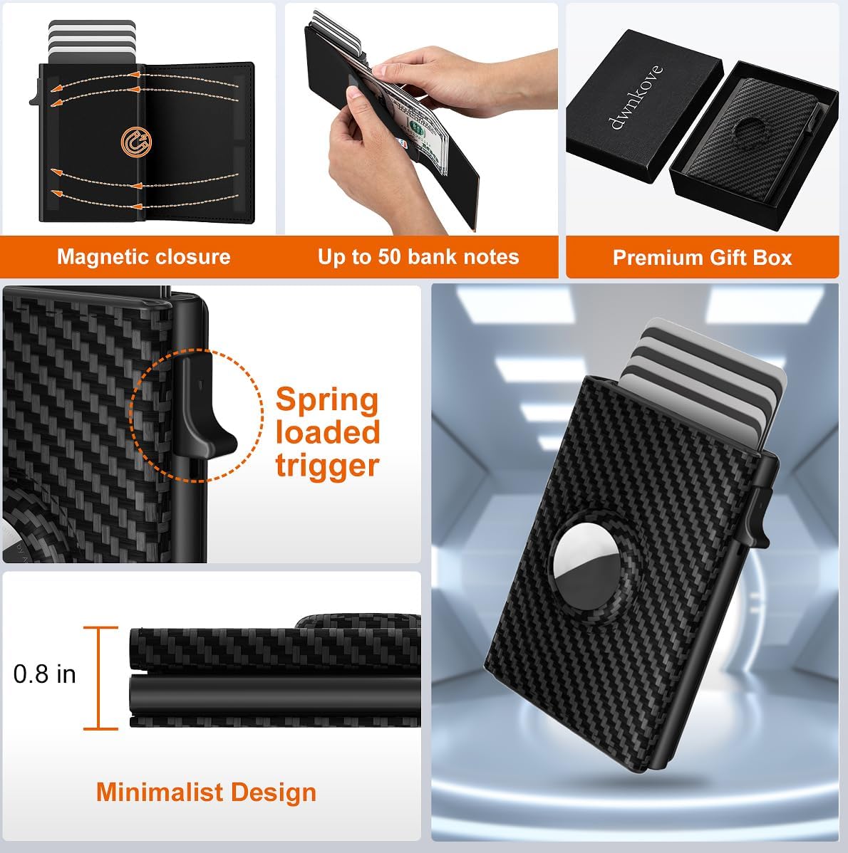 Mens Wallet Card Holder for AirTag - Genuine Leather Smart Wallet for Men Compatible with Apple Air Tag, RFID Blocking, Slim, Minimalist, 9-14 Card Capacity | ID Window | Cash Slot