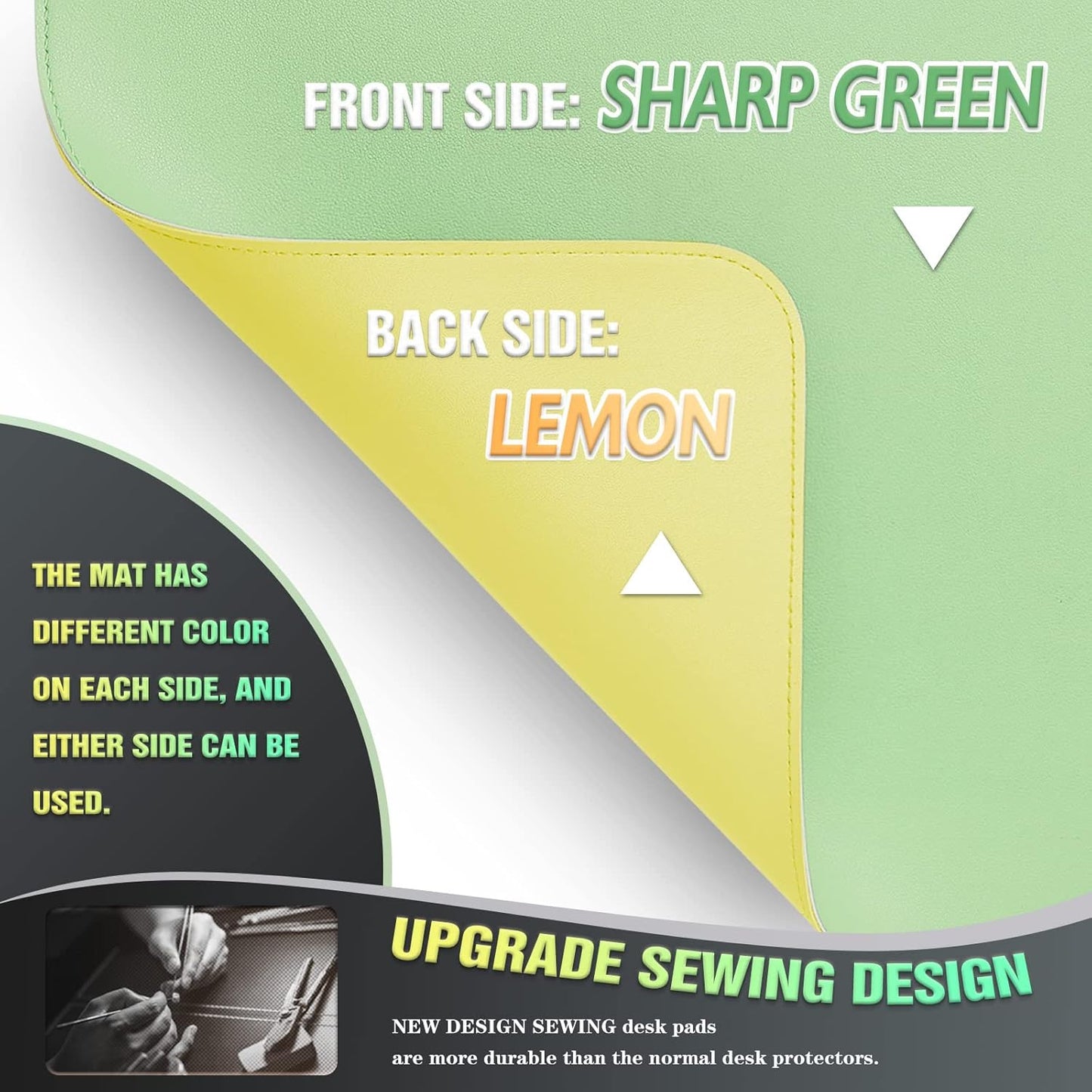 K KNODEL Desk Mat, Blotter, Dual-Sided Office Desk Pad, Waterproof Desk Mat for Desktop, Desk Blotters, PVC Leather Pad Protector (Sharp Green, 35.4" x 17")