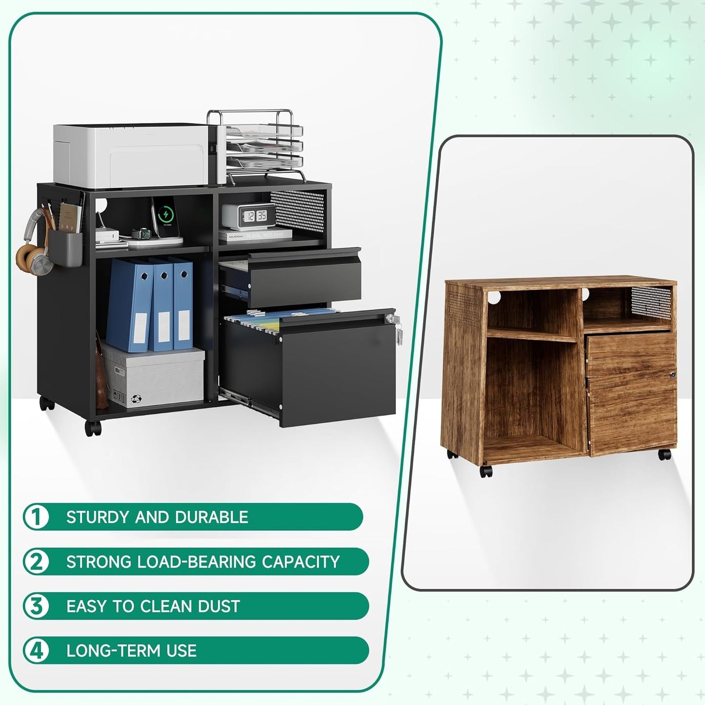 Letaya Mobile File Cabinet, Metal Lateral Rolling Printer Stand Filing Cabinets with Shelves for Home Office-Storage A4/F4/Letter (Black)