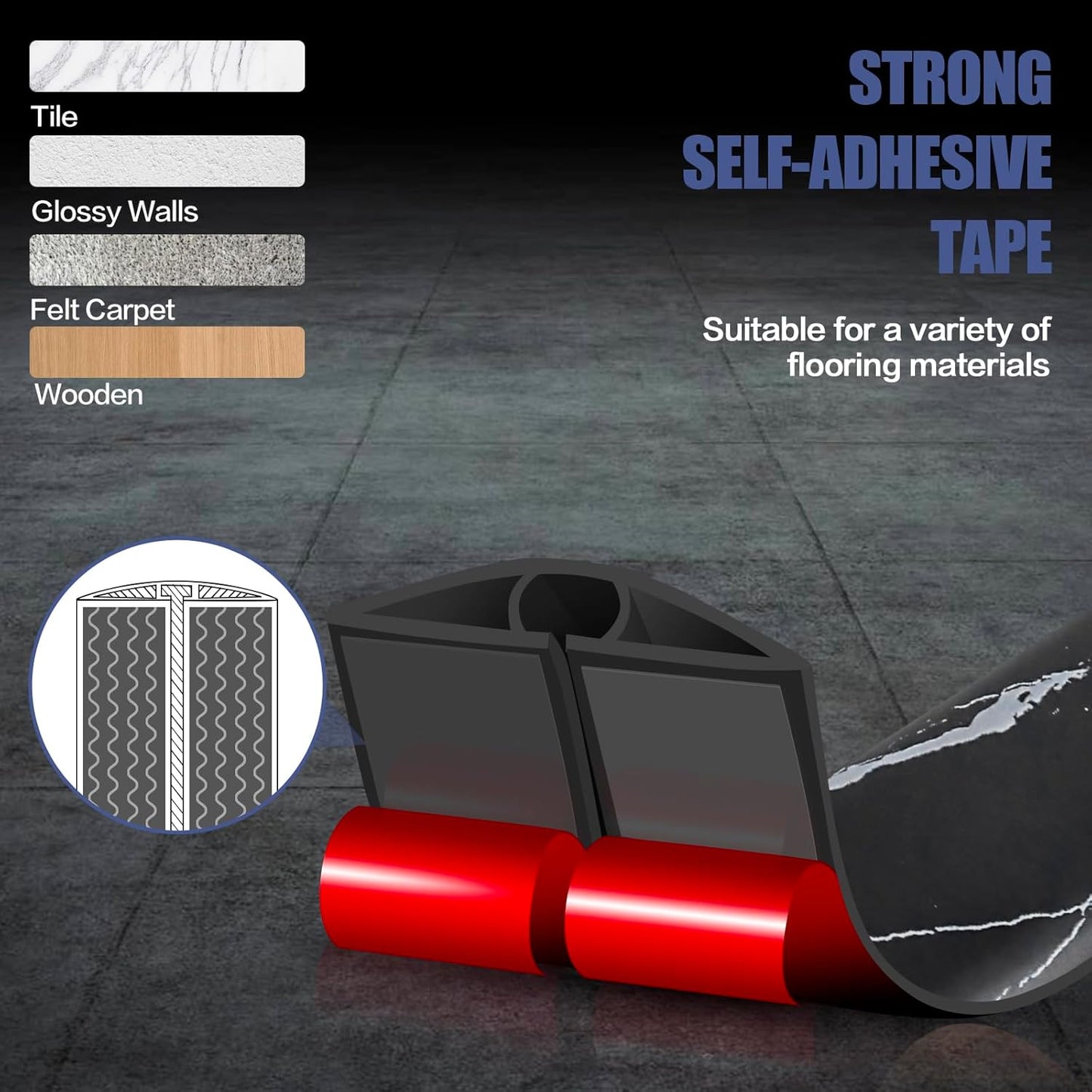 Floor Cord Cover Self Adhesive Cord Hider,3.3FT Cable Management, Extension Strip Protector for Wires, Prevent Cable Trips for Offices, Gyms, Exhibitions Cavity:0.47"(W) x 0.27"(H) Black Stone