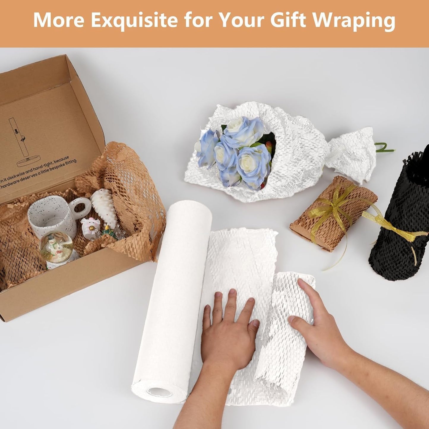 Honeycomb Packing Paper, 12" x 100' Packing Paper Substitute Alternative for Bubble Cushioning Wrap for Moving Shipping Packaging Mailing, Recyclable Moving Supplies Bubble Packing Wrap Roll-White