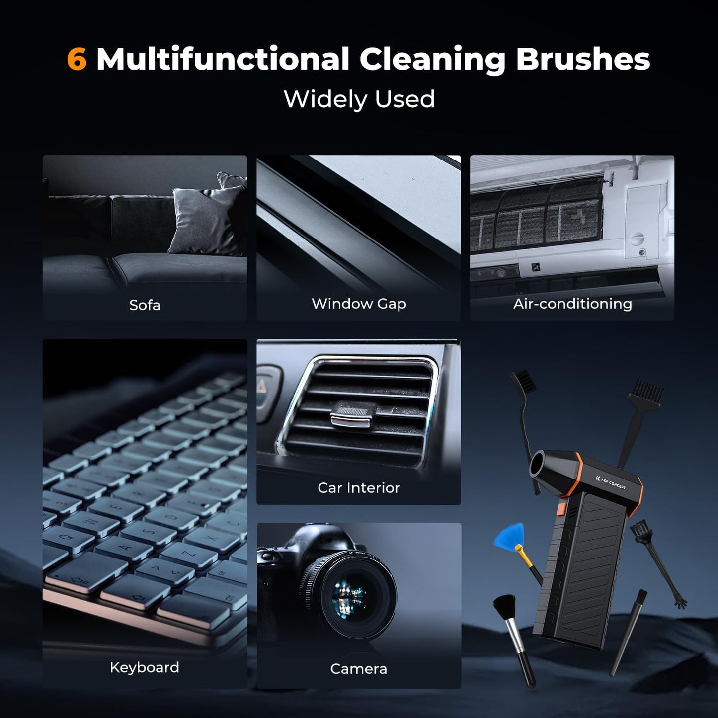 K&F CONCEPT 2025NEW Magnetic Compressed Air Duster, Electric Air Duster|300000RPM|3 Gear Adjustable|Super Wind Power|Rechargeable Brushless Motor|for Computer, Keyboard, Car, Home,Outdoor Cleaning