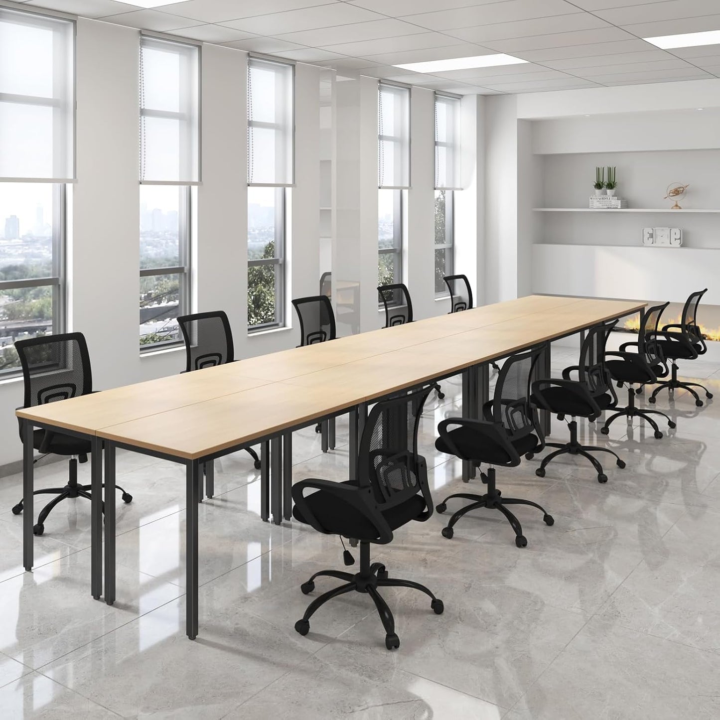 Bonzy Home Conference Tables 23ft Office Computer Desk for Meeting Room Classroom Writing Printer Podcast Table for 24 People, 10PCS 275.5"x47.2"x29.5", Natural