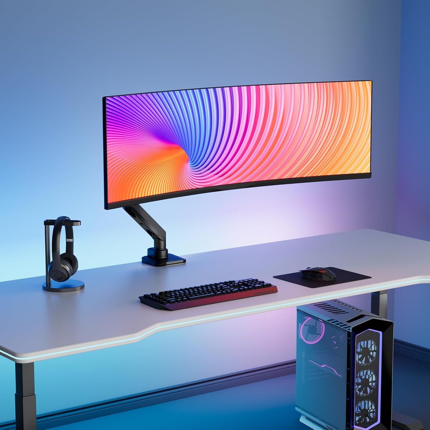 WALI Ultrawide Monitor Arm for 17 to 49 Inch Heavy Duty Curved Screens, Holds 44 Lbs, Adjustable Gas Spring Single Monitor Desk Mount for Samsung Odyssey G9, 75x75/100x100 VESA (GSM001XL-P), Black