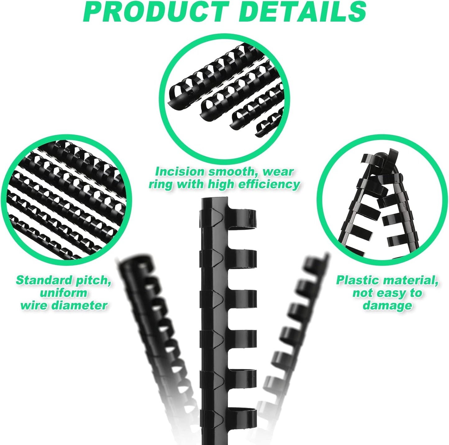 Yunsailing 150 Pack Plastic Binding Combs Plastic Binder Comb Ring 19 Ring Binding Spines Letter Size Spiral coils for Notebook Calendar(1/4 5/16 3/8 1/2 5/8 3/4 in,Black)
