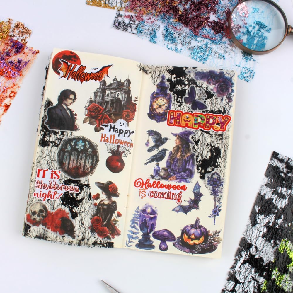 A5 Size Colorful Foil Textured Fabric Art Paper Scrapbooking Decorative, 10 Sheets Sparkle Metallic Lace Mesh for Crafts, Junk Journaling Supplies, Card Making, Collage