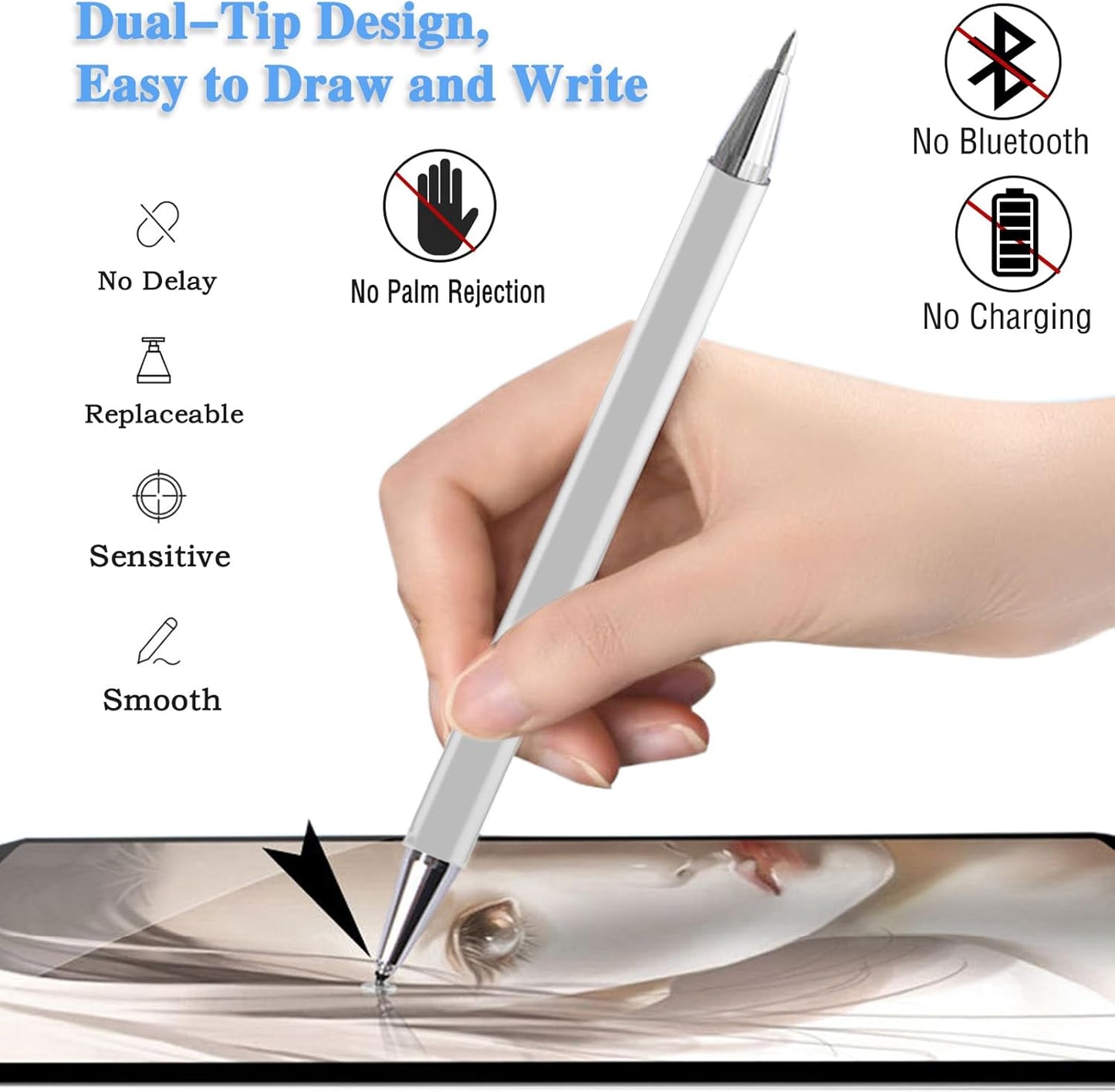 Stylus Pen Compatible with 15 inch Skylight Calendar,3 in 1 Capacitive Stylus Pen for Touchscreen for Apple iPhone/iPad Pro/Mini/Air/Android/Microsoft/Surface All Capacitive Touchscreen - Silver