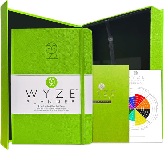 Undated Daily Planner – 1-Year B5 Productivity Organizer with Two-Page Weekly Spread, Goal Setting, Habit Tracker, Weekly & Monthly Pages – Hardcover Time Management Notebook (Lime Green)