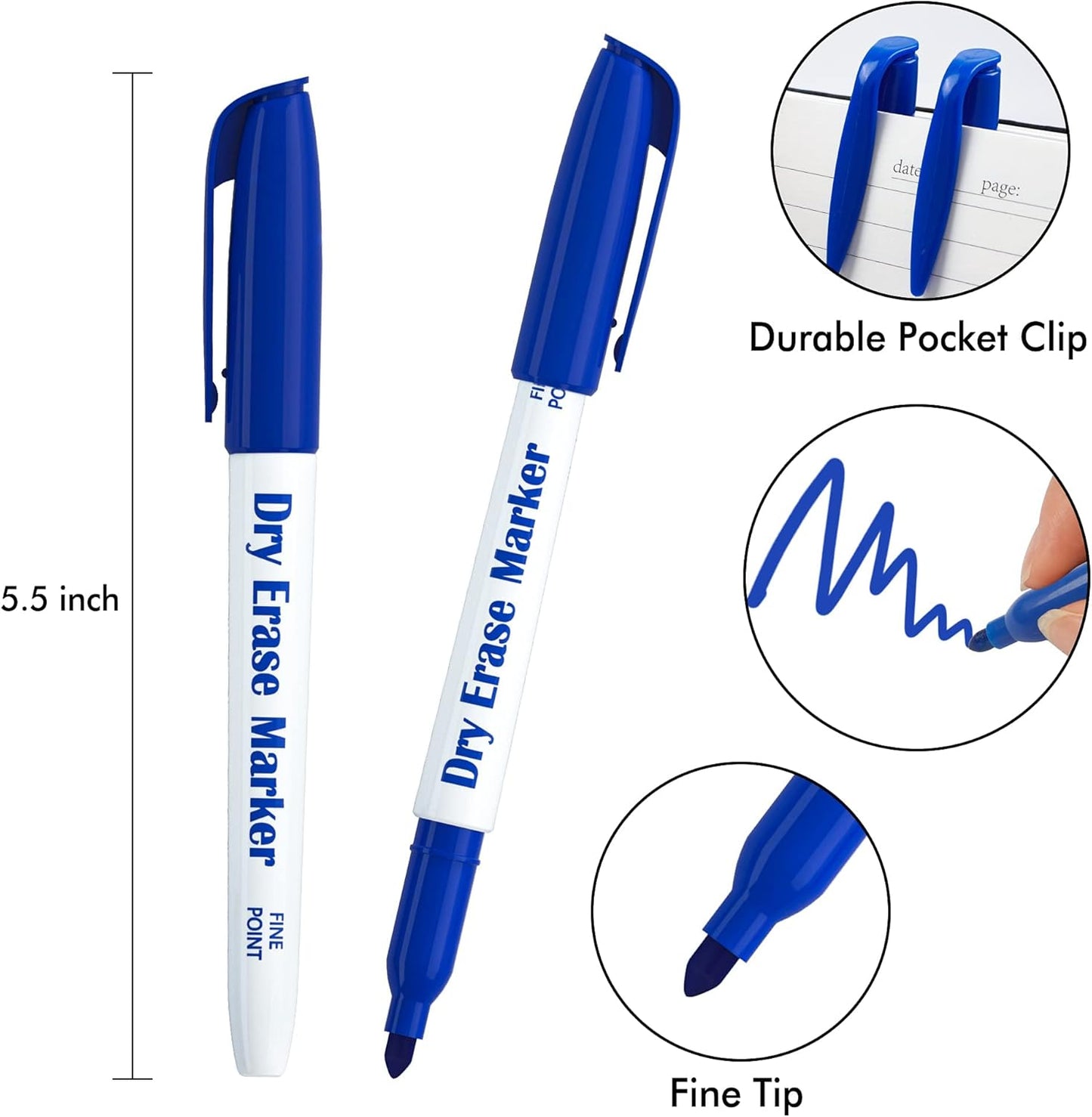 Dry Erase Markers, 100 Bulk Pack Blue Whiteboard Markers with 2 Eraser, Fine Point Dry Erase Markers Perfect For Writing on Whiteboards, Dry-Erase Boards,Mirrors for School Office Home