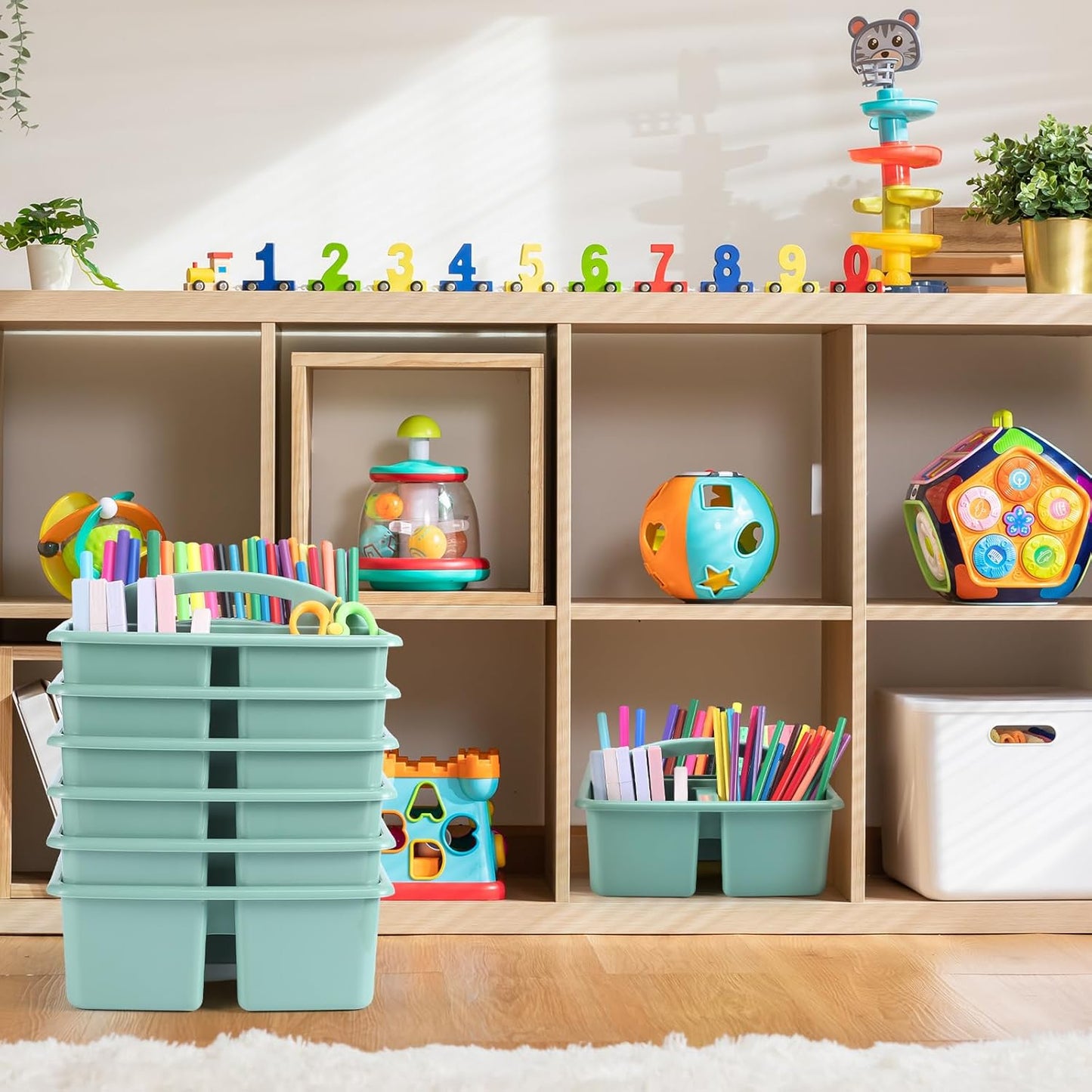 12 Pcs Classroom Caddy with 3 Compartment - Multipurpose Portable Plastic Storage Table Caddies with Handles for School Home Office Organizer(Green)