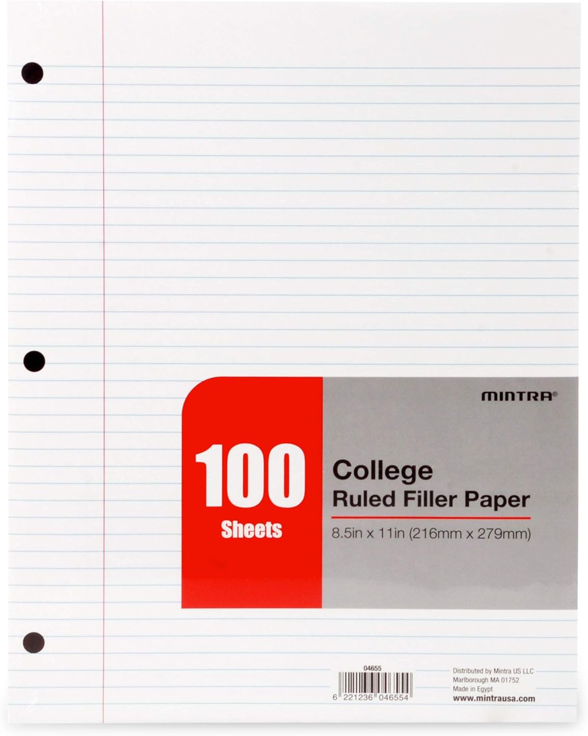 Mintra Office Filler Paper (College Ruled, 2400 Sheets (4-6pks)) - 8.5in x 11in - Filler Paper for Ring Binders