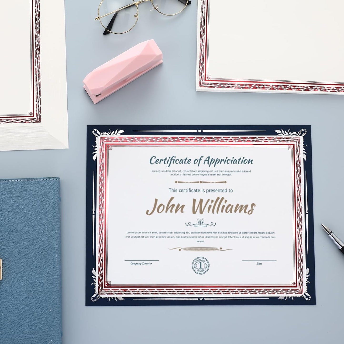 150 Sheets Foil Award Border Certificate Papers 8.5 x 11 for Printing Blank Customizable Awards Certificates for Graduation Diploma Achievement Scholarship Business Employee Document (Red)