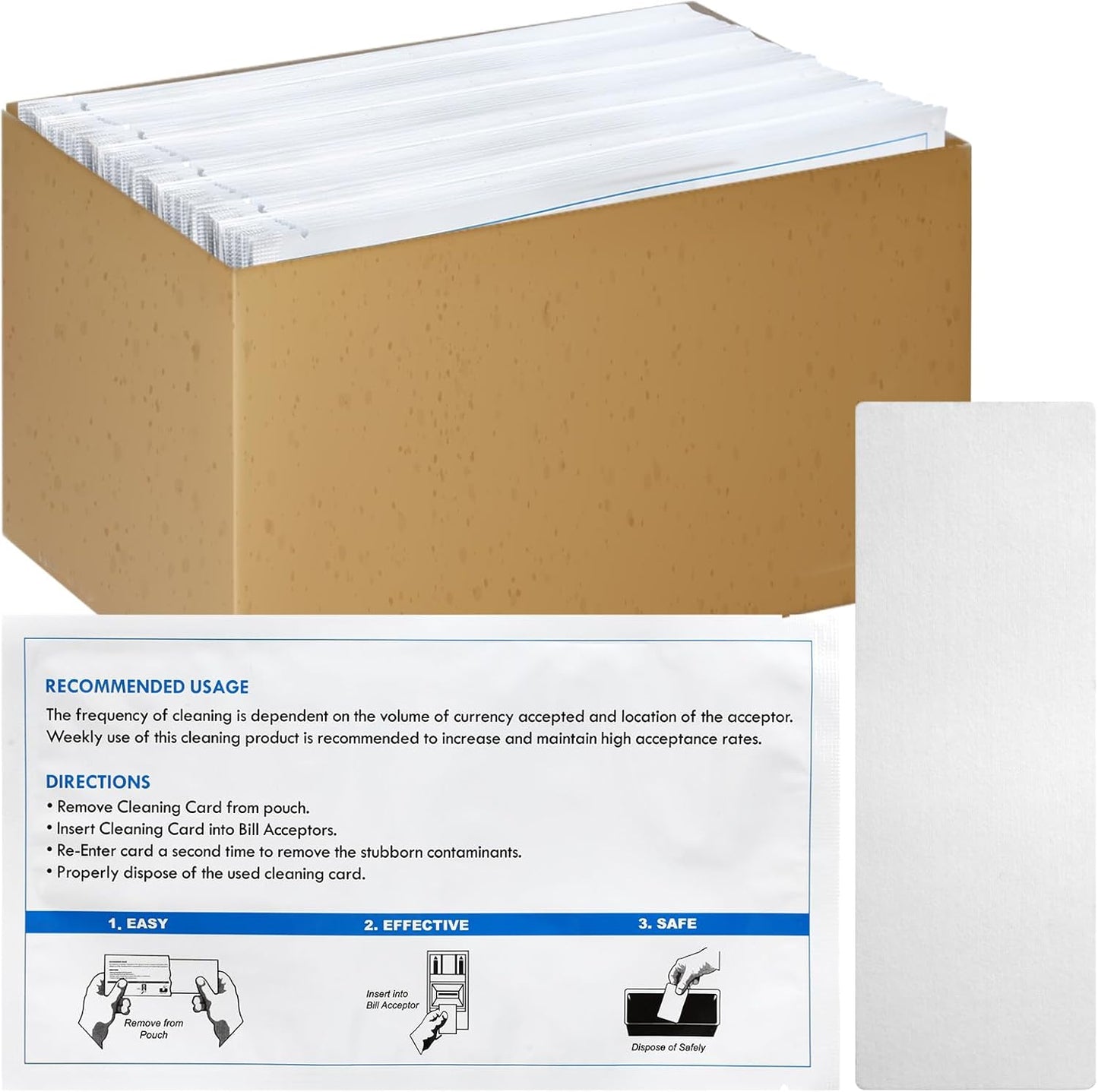 15 Pcs 2.5" x 7.5" Presaturated Bill Validator Cleaning Cards Compatible with All Bill Validators, Readers and Currency Counters