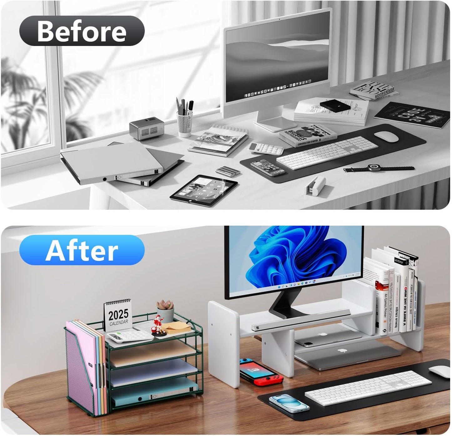 gianotter 4-Tier Paper Organizer With Magazine Holder, Desk Organizers and Accessories, Green Desk Accessories, File Organizer for Office Supplies Storag(Green)