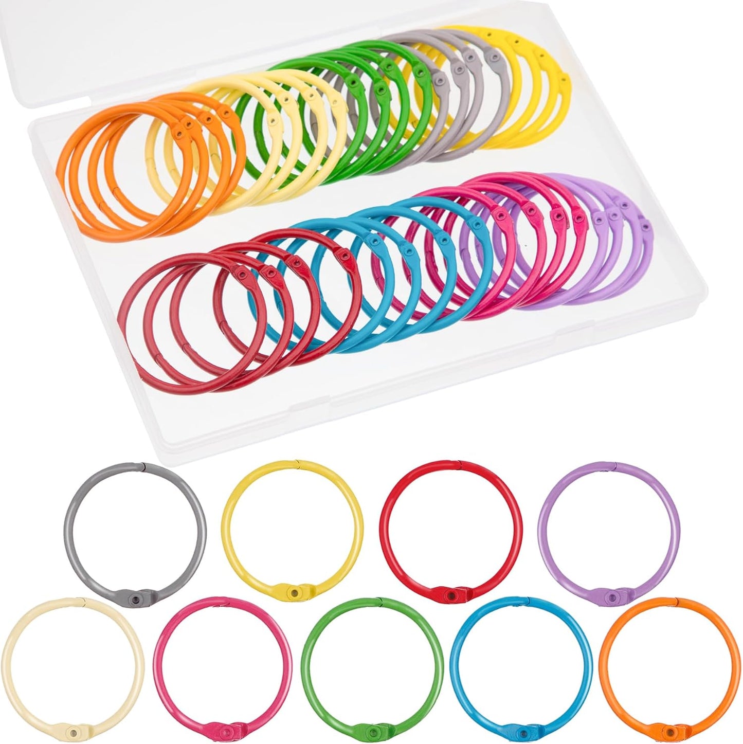 1.8 Inch (36 Pack) Metallic Loose Leaf Binder Rings 45mm Colorful Metal Steel Book Rings Keychain Key Rings Notebook Paper Rings for Index Cards Flash Cards for School Office Home, 9 Colors