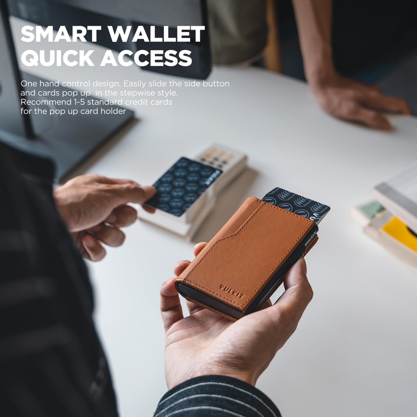 VULKIT Card Holder Wallet with Double ID Windows RFID Blocking Pop Up Wallet Minimalist Design for 12 Cards