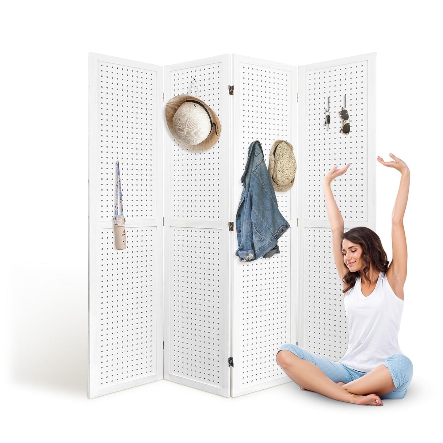 4 Panel Room Divider, 5.6FT Folding Room Divider Screen, Free Assembled Freestanding Partition for Home Office Bedroom, White