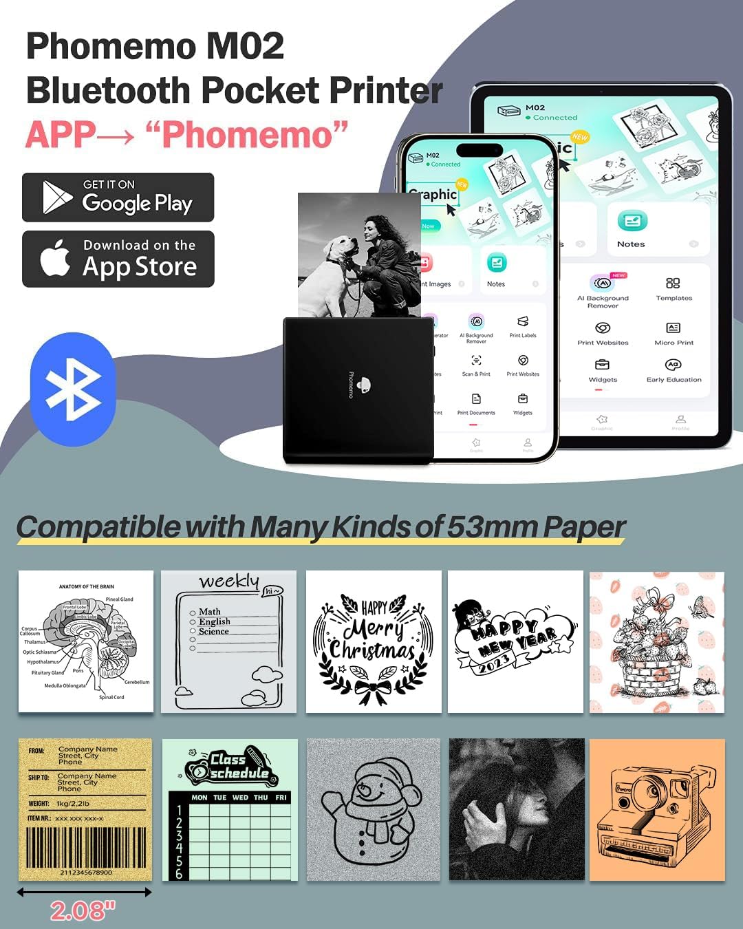 Phomemo Sticker Printer- Mini Thermal Sticker Printer Machine, Small Pocket Label Maker Instant Print for DIY Creation, Study Notes, Photos, Portable Inkless Photo Maker for Kids/Students, Black