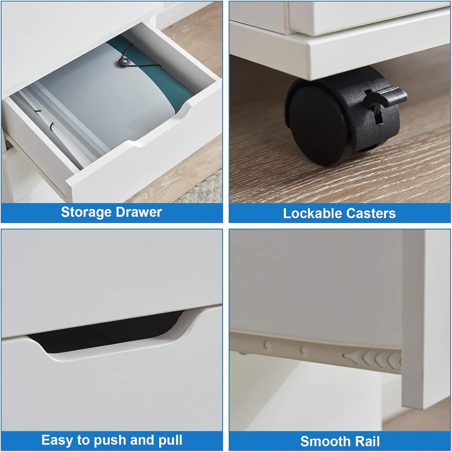 Farini 3-Drawer Vertical Filing Cabinet Rolling Wood Mobile File Cabinets Under Desk for Home Office with Casters (White, Non-Assembled)