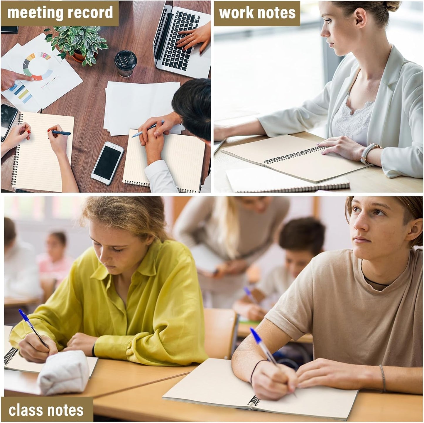 Fuutreo 12 Pcs Spiral Notebook for Work A5 8.3 x 5.7 Inch College Ruled Spiral Journal Notebook Kraft Cover Notebook Ruled Paper, 12 Color, 60 Sheets, 120 Pages for Office School (Vibrant Color)